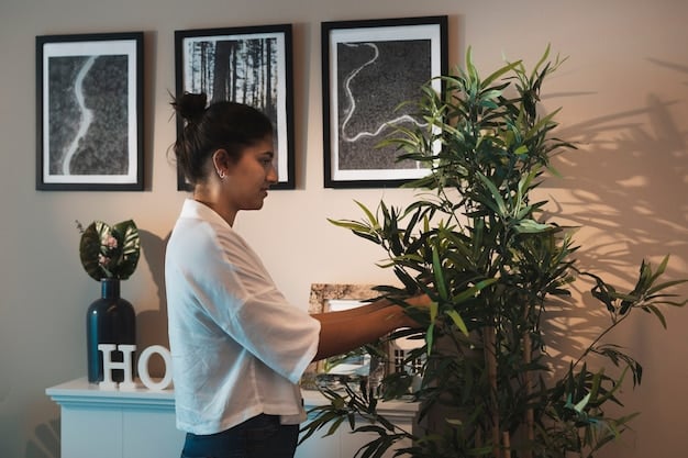 A well-decorated home office featuring a gallery wall with framed artwork, a potted plant on the desk, and stylish organizational accessories, creating a personalized and inviting workspace.