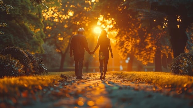 A couple, smiling and holding hands, walking away from the camera into a bright, hopeful future, symbolizing sustained recovery and a redefined relationship.