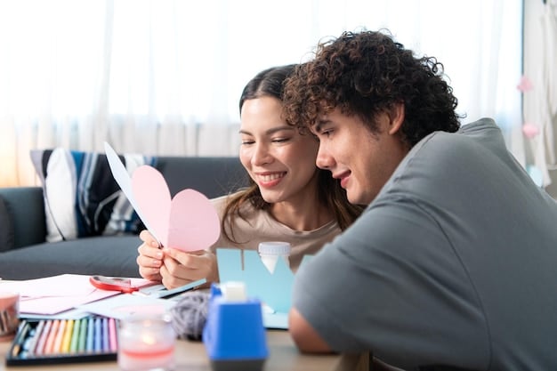 A couple laughing together while engaging in a hobby they both enjoy, illustrating shared positive experiences and connection.