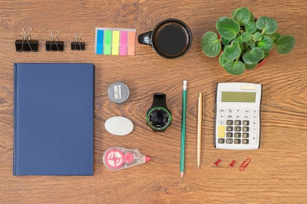 A detailed flat lay of financial planning tools, including a calculator, pens, notebooks, and graphs, symbolizing meticulous preparation.