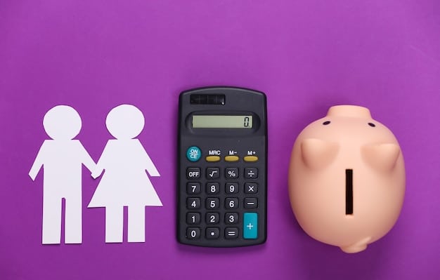 Two hands, one male and one female, holding a financial calculator or a small stack of money, symbolizing joint financial management and shared responsibility.