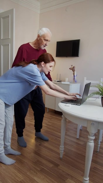 A caring occupational therapist demonstrating a safe lifting technique to an elderly man in a home setting, emphasizing the importance of professional guidance and personalized support.