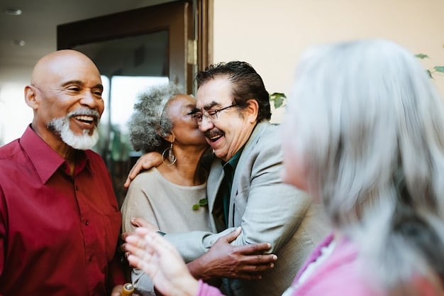 A diverse group of seniors participating in a vibrant community activity, laughing and interacting with each other, showcasing active social engagement.