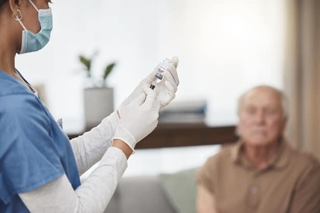 An elderly person receiving a professional vaccine injection from a healthcare worker, highlighting safe and sterile medical practices in a clinic setting.