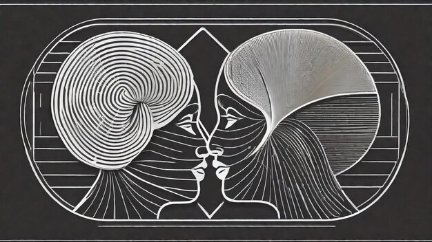 A drawing of two abstract figures with visible sound waves flowing between them, illustrating active communication and listening, with subtle heart shapes intertwined.