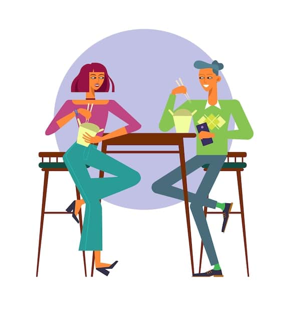 Two people sitting at a table with a clear, calm expression, engaged in a conversation, with an open notebook between them symbolizing structured communication and problem-solving.