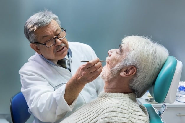 A dentist carefully examining a senior patient's dentures, ensuring a proper fit and checking for any signs of irritation or wear.